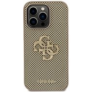 Guess Perforated 4G Glitter Metal Logo iPhone 14 Pro Max aranyszín PU hátlap tok - Telefon tok