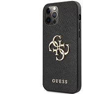 Guess PU Saffiano Big 4G Metal Logo Back Cover for Apple iPhone 12/12 Pro, Black - Phone Cover