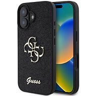 Guess PU Fixed Glitter 4G Metal Logo Back Cover for iPhone 16 Plus Black - Phone Cover