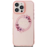 Guess IML Flowers Ring MagSafe Back Cover for iPhone 16 Pro Max Pink - Phone Cover