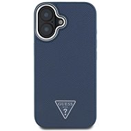 Guess PU Grained Triangle Logo Back Cover for iPhone 16 Blue - Phone Cover