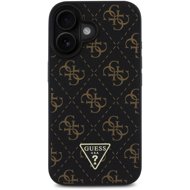 Guess PU Leather 4G Triangle Metal Logo Back Cover for iPhone 16 Black - Phone Cover
