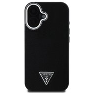 Guess PU Grained Triangle Logo Back Cover for iPhone 16 Black - Phone Cover