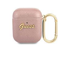 Guess Saffiano PC/PU Metal Logo Case for Apple Airpods 1/2, Pink - Headphone Case
