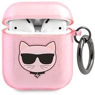 Karl Lagerfeld TPU csillogó Choupette fej tok Apple Airpods 1/2 rózsaszín készülékhez - Fülhallgató tok