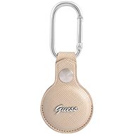 Guess PU Saffiano Script Dog Clip AirTag Case Beige - AirTag Key Ring