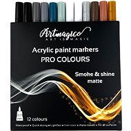 Artmagico Pro Smoke and Shine acrylic markers, black and white and metallic shades, 12 pcs - Markers