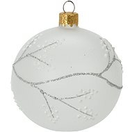 H&L Vánoční ozdoba koule 8cm,  sněhová bílá, stříbrná, větvičky - Christmas Ornaments