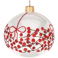 H&L Vánoční ozdoba koule lesklá 8cm, bílá s červenou, jeřabina bobule - Christmas Ornaments