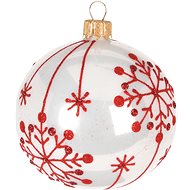 H&L Vánoční ozdoba koule lesklá 8cm, bílá s červeným motivem vločky - Christmas Ornaments