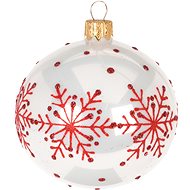 H&L Vánoční ozdoba koule lesklá 8cm, bílá s červeným motivem vločky a puntíky - Christmas Ornaments