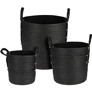 H&L Handle Storage basket set 3 pcs woven paper black - Basket