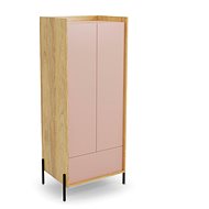 Halmar Mobius 2D, přírodní hikora / starorůžová, lamino - Šatní skříň