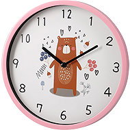 H&L Children’s Wall Clock, 22.5 cm, Bear, Pink Frame - Wall Clock