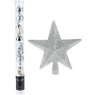 H&L Set silberne Spitze für den Weihnachtsbaum + Set mit Christbaumkugeln, Durchmesser 3 cm, 9 Stück, silberfarben - Weihnachtsdeko