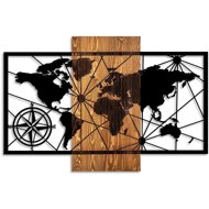 WALLITY Decorative wooden accessory World map 3-M walnut black - Decoration