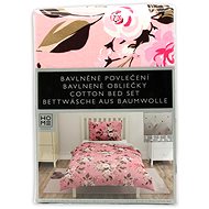 HOME ELEMENTS Cotton single bed linen, double-sided, pink and light grey, large flowers - Bed Linen