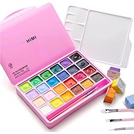 HIMI Jelly Cup Gouache Set 24 Colours, + 3 brushes, Pink Case Edition - Gouache Paints