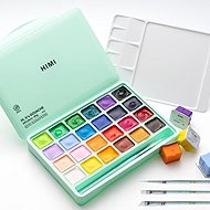 HIMI Jelly Cup Gouache Set 24 Colours, + 3 brushes, Green Case Edition - Gouache Paints