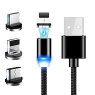 Hishell 3in1 Magnetic Data & Fast Charging Cable 3A (USB-C + Lightning + Micro USB), Black - Data Cable