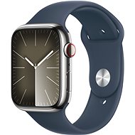 Apple Watch Series 9 45mm Cellular Silver Stainless Steel Case with Storm Blue Sport Band - S/M - Chytré hodinky