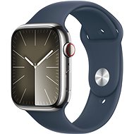 Apple Watch Series 9 45mm Cellular Silver Stainless Steel Case with Storm Blue Sport Band - M/L - Chytré hodinky
