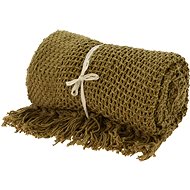 H&L knitted shawl/blanket with fringe, 130 × 170 cm, khaki - Blanket