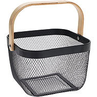 H&L Wire basket with birch handle 25 × 24.5 × 18 cm, black - Storage Basket