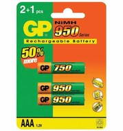 GP akumulátory AAA mikrotužkové NiMH 950mAh 2 ks + 1ks 750mAh - -