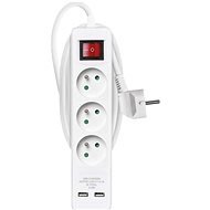 EMOS Extension Cable with Switch - 3 Sockets, 2m, White + 2×USB - Extension Cable