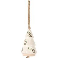 H&L Závěsný porcelánový zvonek 8,5 cm, bílý, větvička jehličí - Vánoční ozdoby