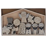 H&L Dřevěné jesličky Betlém, sada 11 ks, 285 × 173 × 20 mm, zlaté detaily - Christmas Decoration