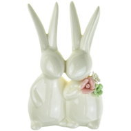 Dommio Pair of porcelain bunnies with flower 12 cm - Easter Decoration