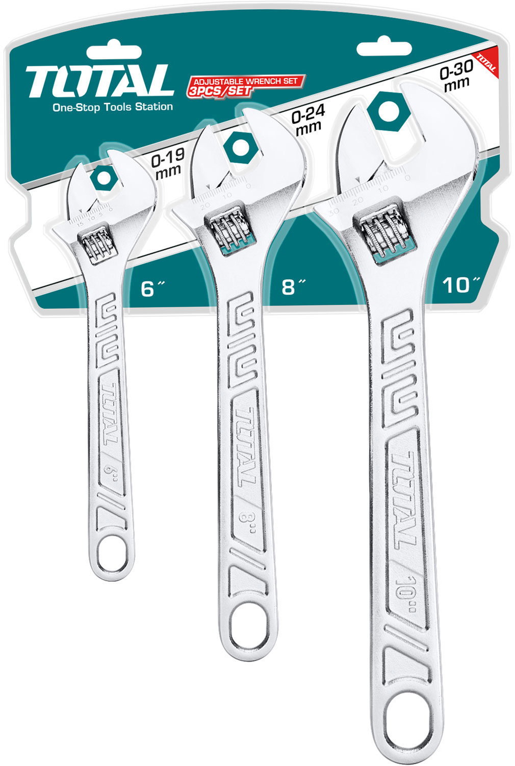 Total Klíč nastavitelný, sada 3 ks, carbon steel - Adjustable Wrench