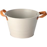 H&L fémkosár bőr fogantyúkkal, 17cm, világosszürke - Kaspó