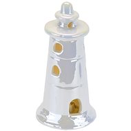 DOMMIO Ceramic lighthouse with LED light, white pearl, 14 cm - Decoration