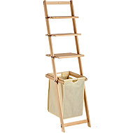 KIPIT Bathroom shelf with beige laundry basket CLEAR, 156,5 × 41 × 4 cm - Shelving Unit