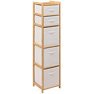 5FIVE SIMPLY SMART Tall bamboo shelf TIDY with 5 fabric baskets, 144,3 cm - Shelving Unit