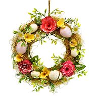 DOMMIO Easter decoration - Spring wreath with eggs and flowers, diameter 25 cm - Wreath