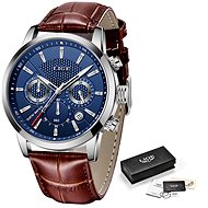 Lige Men's watch -blue/brown 9866-7 + free gift - Watch