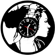 hodiny LP vynil 30cm Dívka sluchátka - Wall Clock