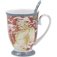 Home Elements porcelain mug 280 ml with spoon, Mucha Zima - Mug