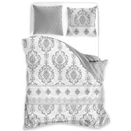 4sleep Linen satin 140 × 200 + 70 × 90 Folk light grey on white 014 - Bed Linen