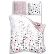 4sleep Linen satin 140 × 200 + 70 × 90 Carnations on white/pink 012 - Bed Linen