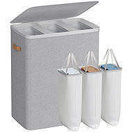 SONGMICS Sorting basket, 3 compartments with lid, grey 64 × 40 × 75 cm - Laundry Basket