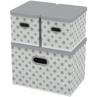 HomeLife Storage box with lid set of 3 - white, flowers - Storage Box