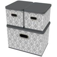 HomeLife Storage box with lid set of 3 - leaf grey and white - Storage Box