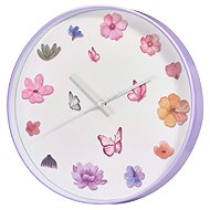 Home Styling Collection Wall Clock purple with flower motif, diameter 30 cm - Wall Clock