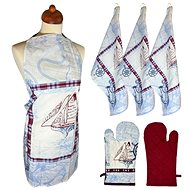 HOME ELEMENTS Set apron, potholder with magnet, 3 dishcloths, Sailboat - Apron