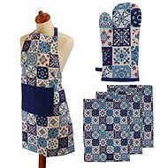 HOME ELEMENTS Set apron, potholder with magnet, 3 cloths, Blue motif - Apron